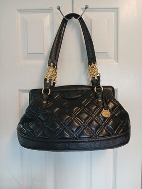 BRAHMIN Quilted Black Chain-Accent Shoulder Bag